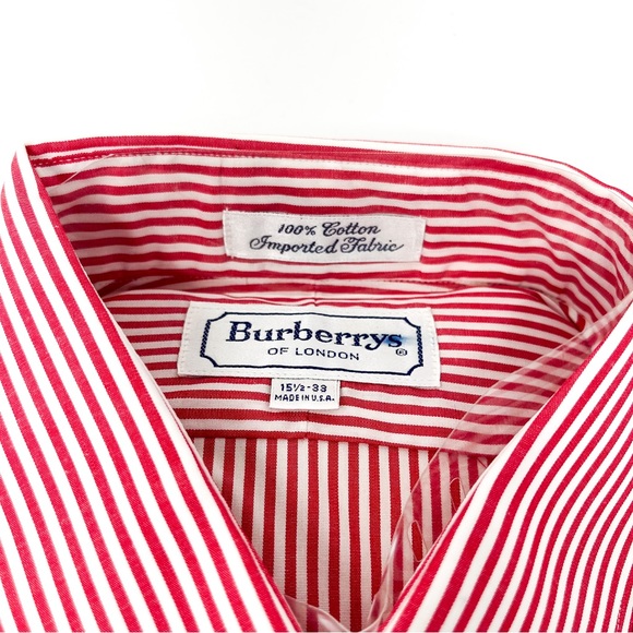 NWT VTG Burberry Vintage Red and White Striped Dress Shirt Men’s 15.5-33 - Picture 2 of 4